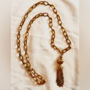 VTG Monet Damita Gold Tassel Necklace 39.5” Opera Length Signed